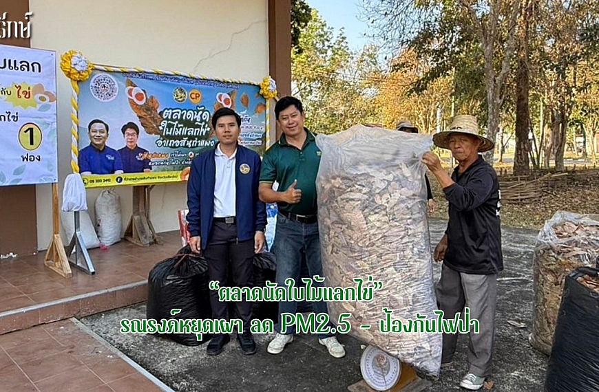 ตลาดนัดใบไม้แลกไข่ อ. สันกำแพง รณรงค์หยุดเผา ลด PM 2.5 ป้องกันไฟป่า
